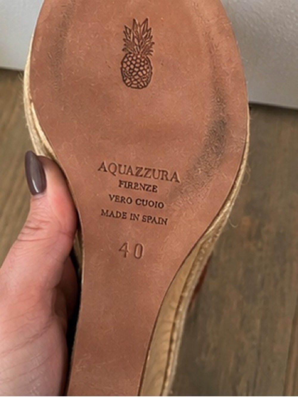 Aquazzura Brown Studded Leather Espadrille Wedge Sandals Size 40 NWT - Picture 8 of 9
